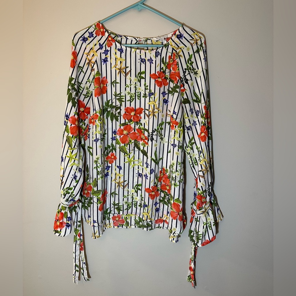 Rose and Olive striped floral blouse s pre owned